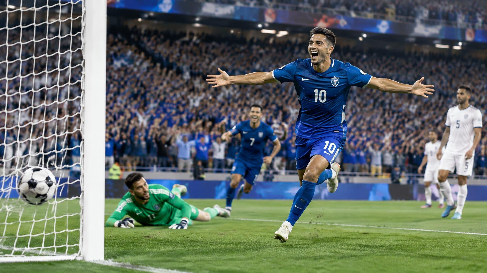 soccer player scoring goal