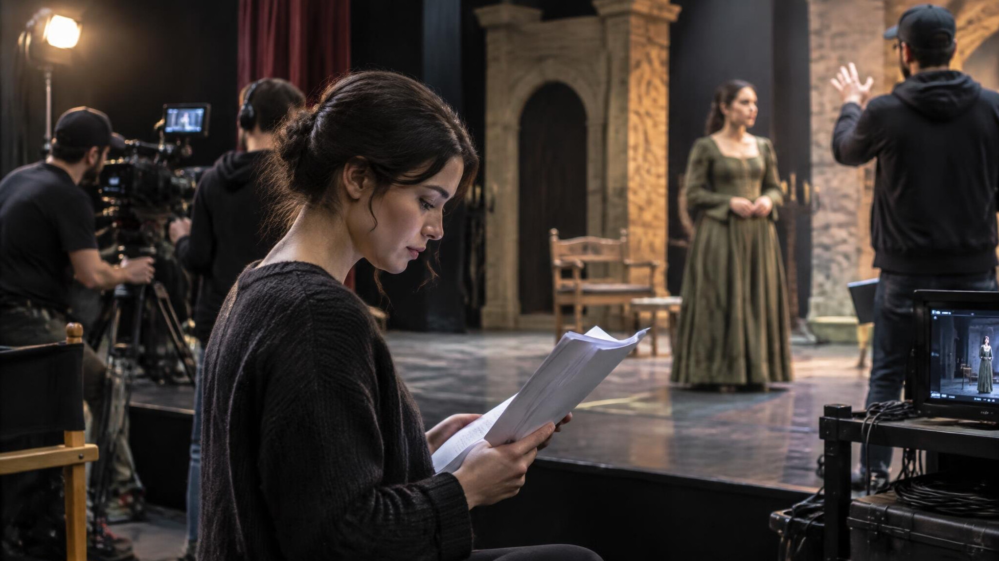 woman reading script