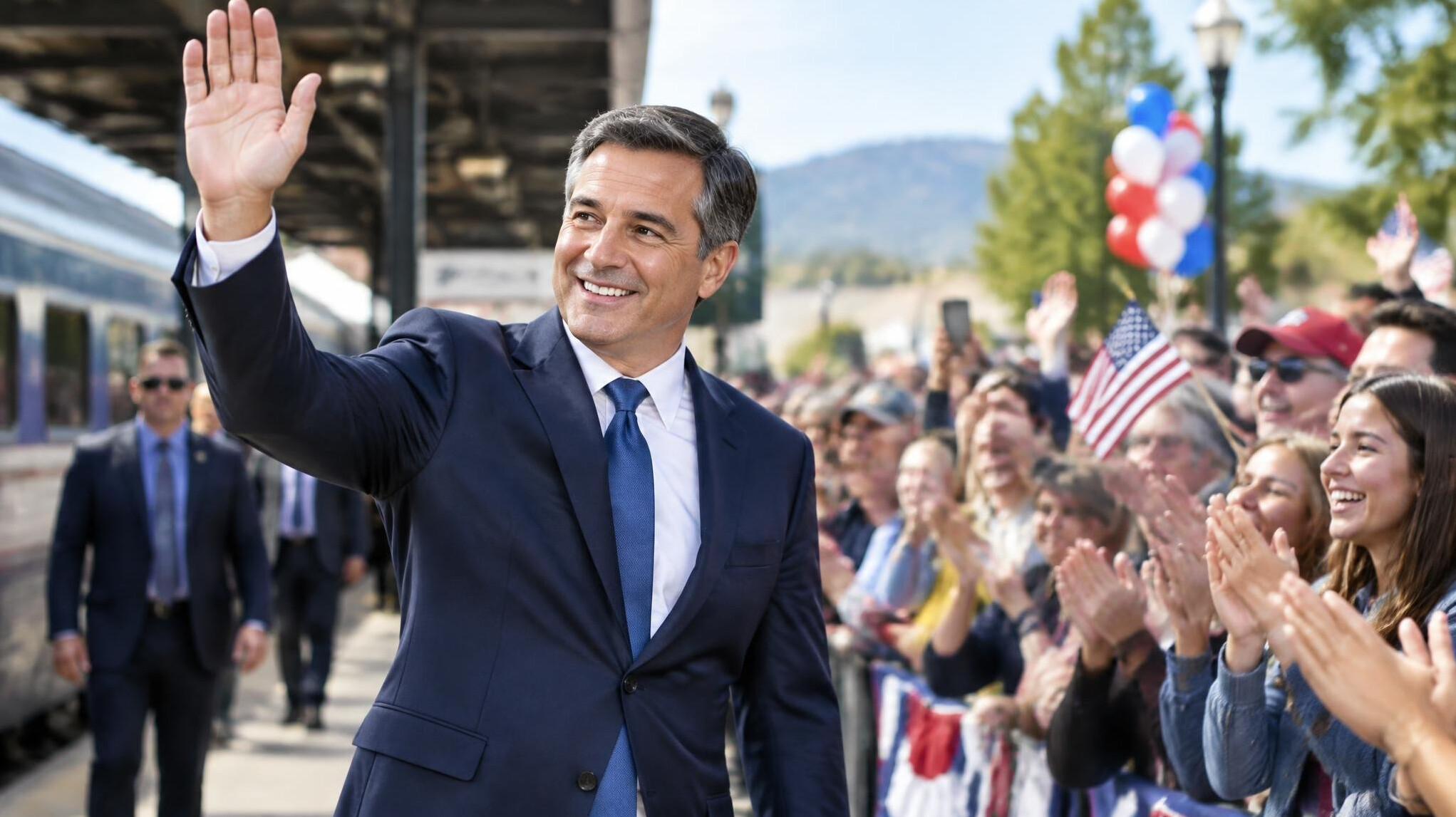 politician waving to crowd