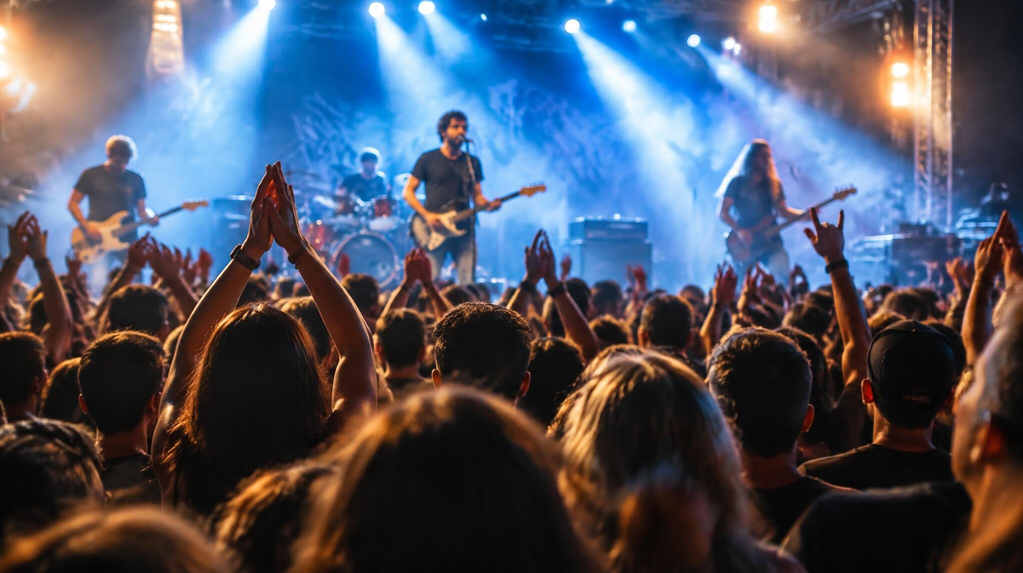 crowd cheering at concert