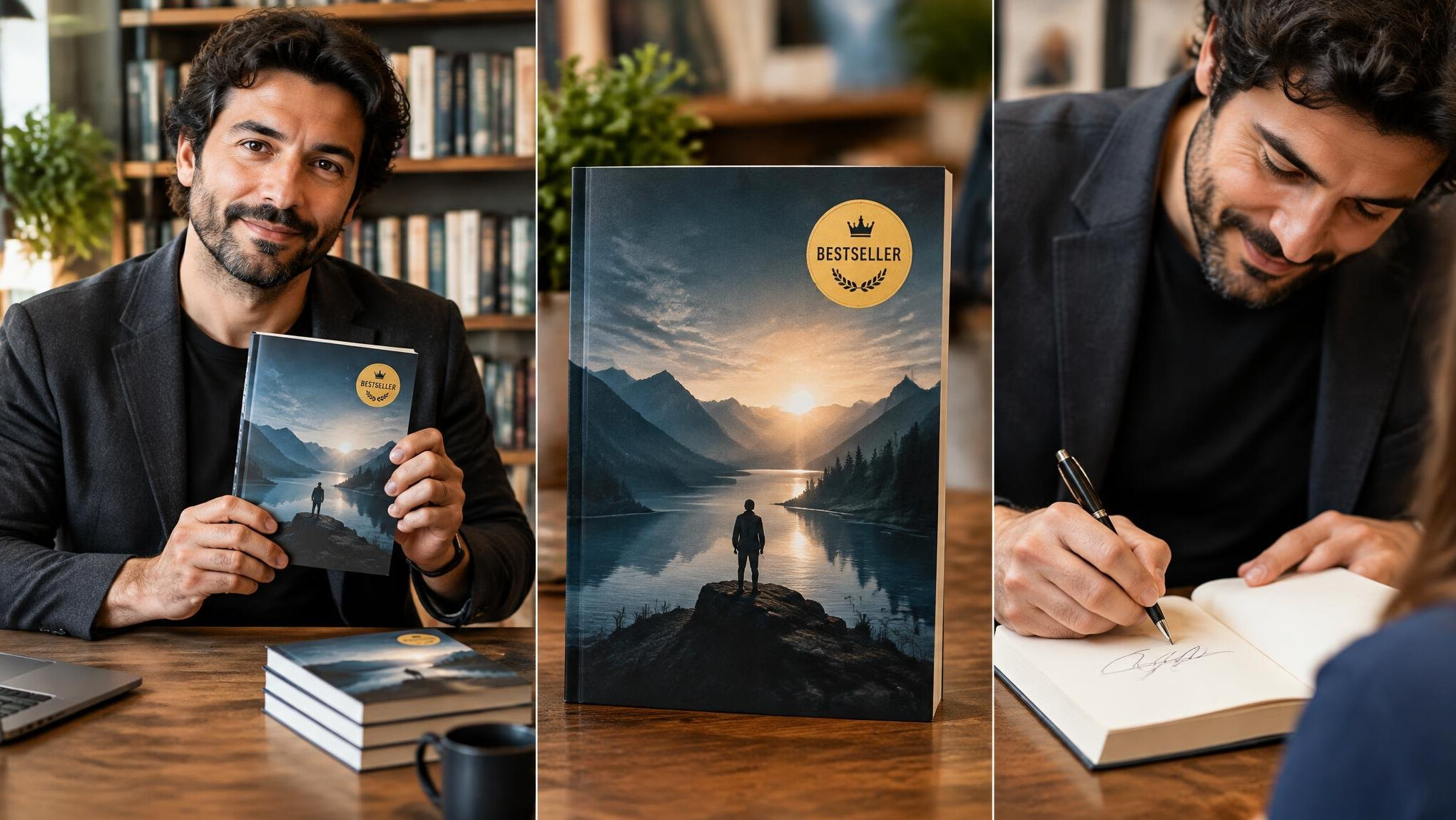 author holding bestseller book