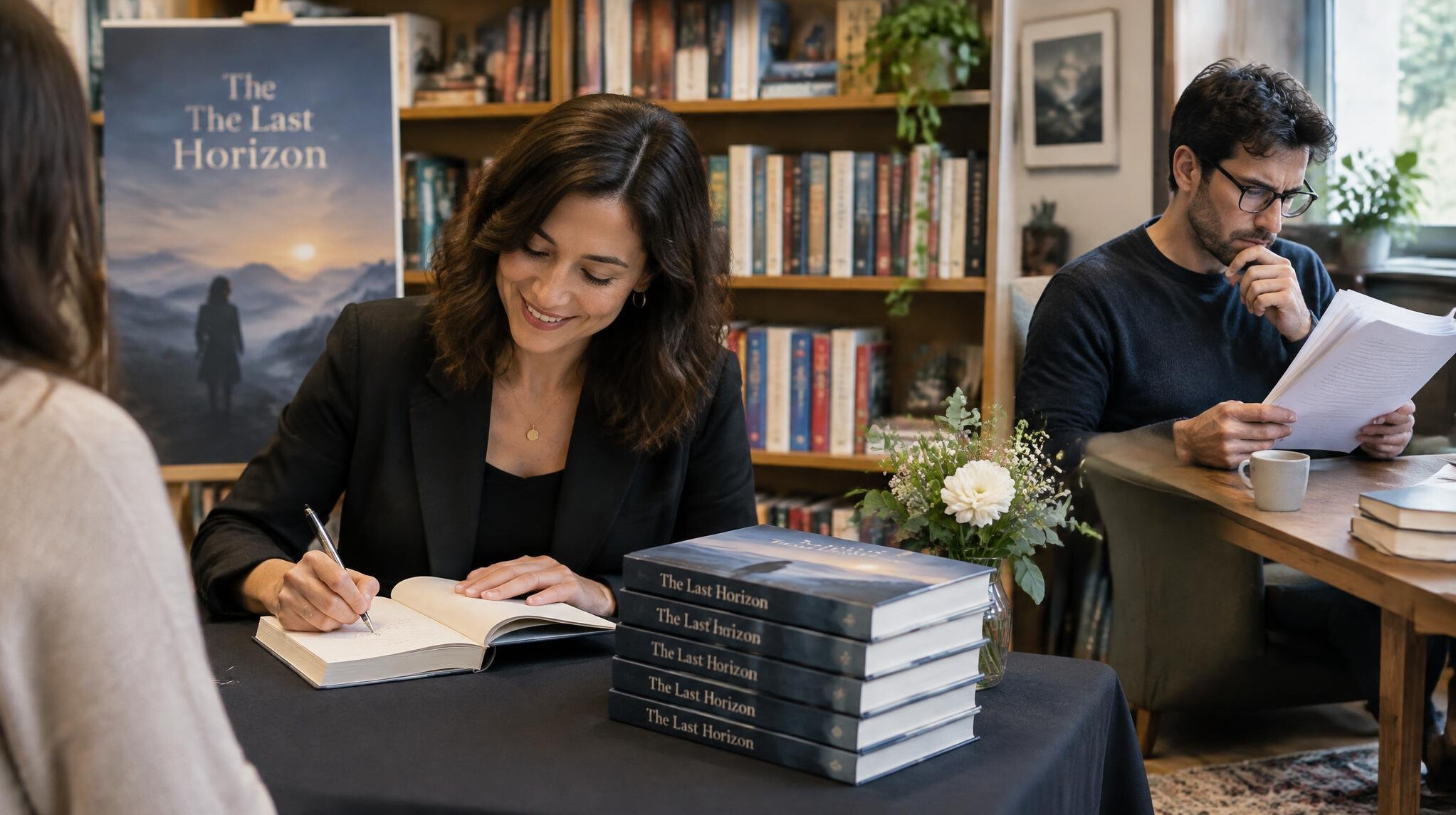 author signing books at event